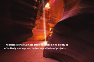 Photo of rock formations with caption the success of a business often depends on its ability to effectively manage and deliver a portfolio of projects
