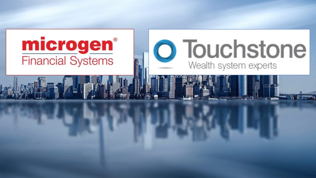 Microgen and Touchstone logos on a skyline